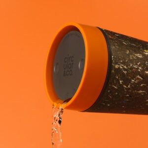 Circular&Co Website_Trainers_Reusable Cup_Sunrise Orange_2 Circular&Co Reusable Coffee Cup Made From Recycled Trainers Sunrise Orange 360 Drinking