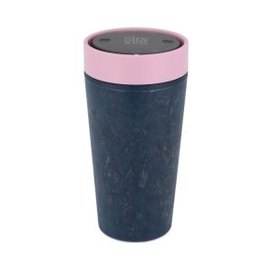 hand holding a black reusable cup